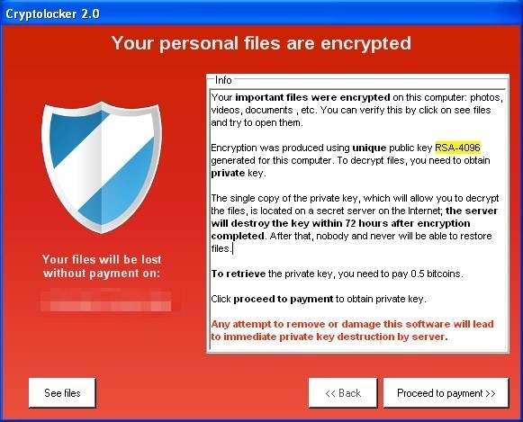 Cryptolocker notification screenshot