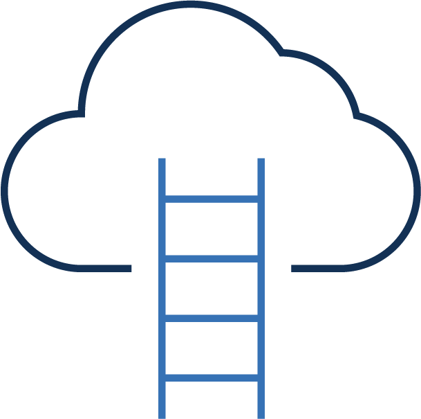 An icon of a ladder reaching a cloud, representing upward mobility, a key facet of life at Ntrepid.