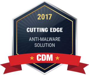 An image of the 2017 Cutting Edge Anti-Malware Solution award badge. 